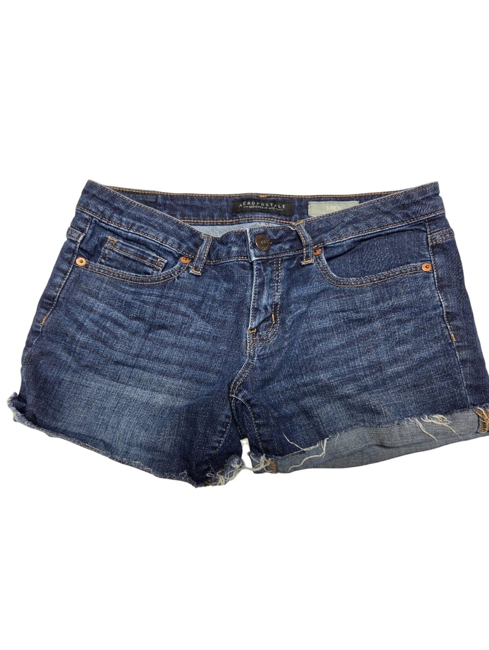 Aeropostale Midi Cuffed Distressed Denim Shorts Size 4